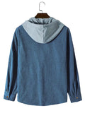 Men's Contrast Color Waffle Pattern Button Up Pocket Hooded Shirts