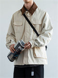 Retro Men's Casual Lapel Long Sleeve Pocket Cargo Jacket