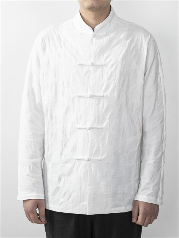 Men's Chinese Style Feather Jacquard Stand Collar Shirts