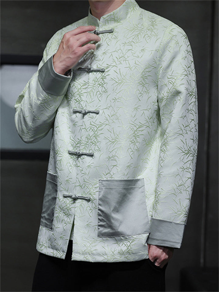 Oriental Style Bamboo Jacquard Casual Tang Suit Jacket for Men