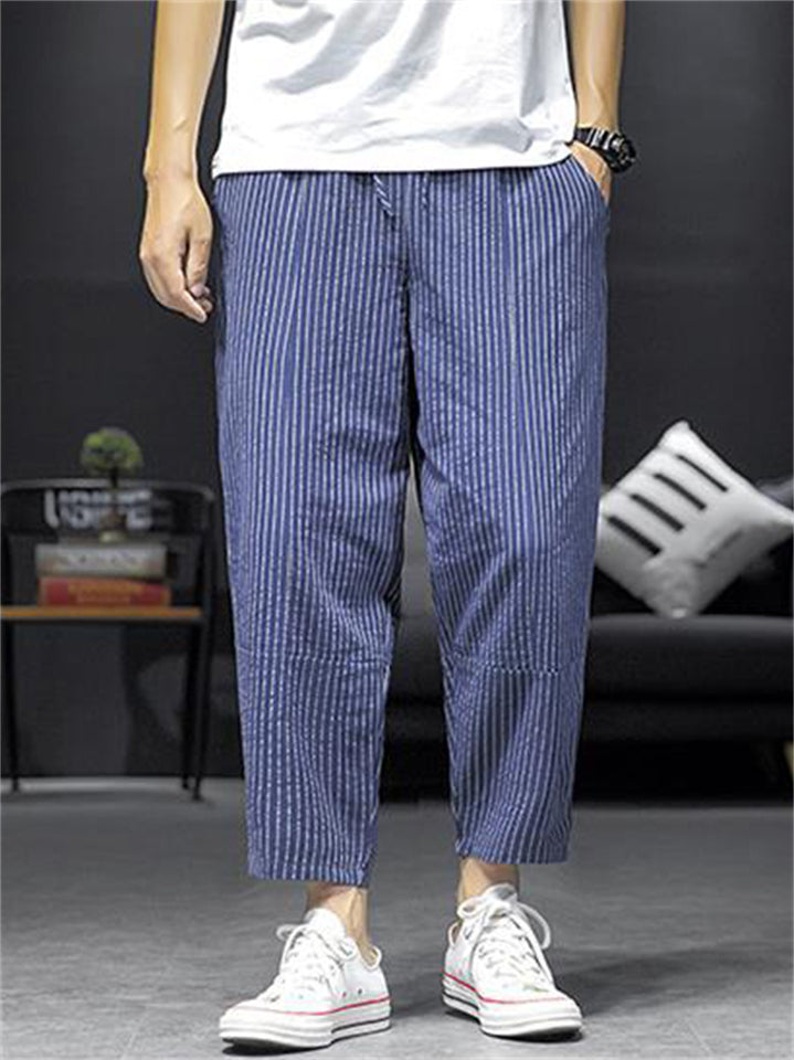 Men's Casual Cozy Striped Cropped Harem Pants