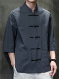 Men's Retro Chinese Style Summer Solid Color Short Sleeve Shirt