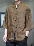 Men's Summer Casual Chinese Style Clouds Jacquard Half Sleeve TangSuit Shirt