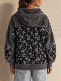 Women Floral Patchwork Hoodie Oversized Quilted Sweatshirt