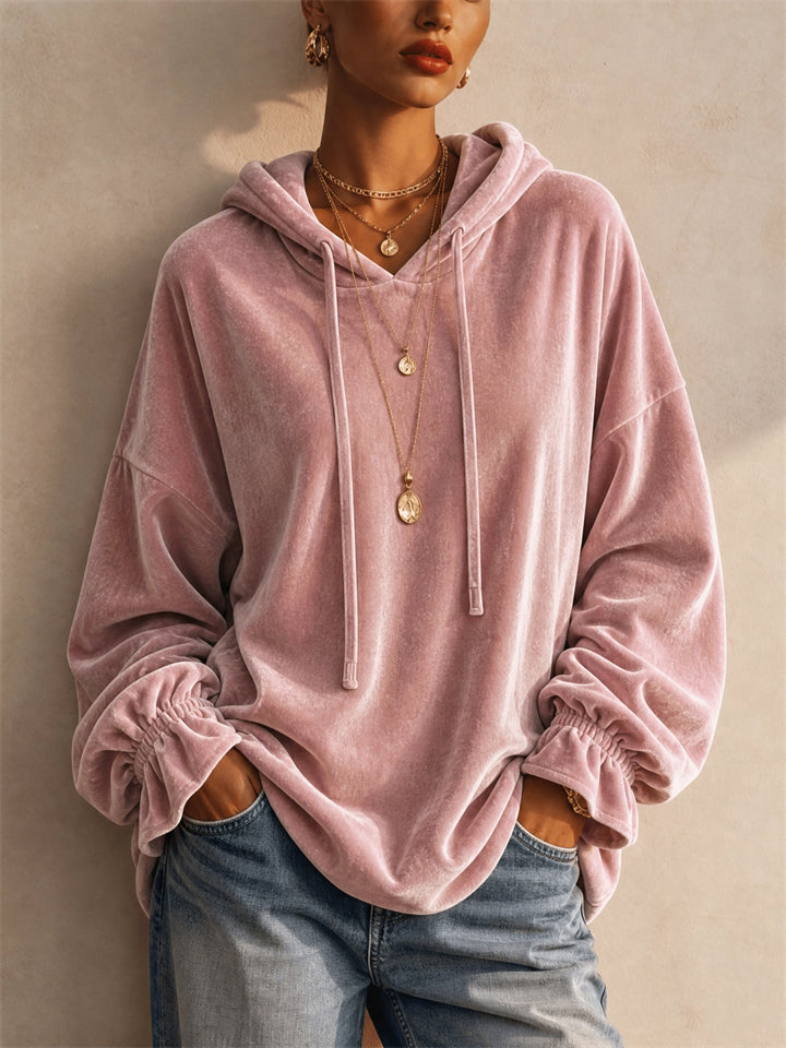 Womens Velvet Ruffle Cuff Oversized Hoodie Sweatshirt