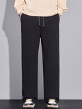 Men's Casual Thermal Lined Comfy Elastic Waist Straight-Leg Drape Twill Knitted Pants