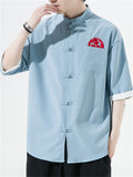 Chinese Style Embroidery Frog Button Half Sleeve Shirts