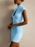 Women Mock Neck Keyhole Cutout Bodycon Mini Dress