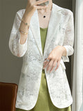Women's Satin Single Breasted 3/4 Sleeve Suit Jacket