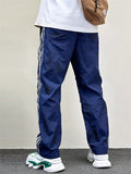 Men's Summer Distressed Letter-Print Side Stripe Track Pants