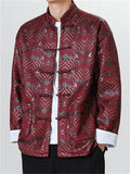 Men's Chinese Style Wave Pattern Print Stand Collar Button-Up TangSuit Jackets
