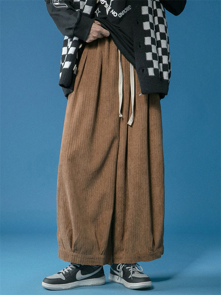Men's Simple Chinese Style Solid Color Corduroy Straight Wide-leg Pants