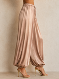 Women Satin High Waist Drawstring Loose Harem Jogger Pants