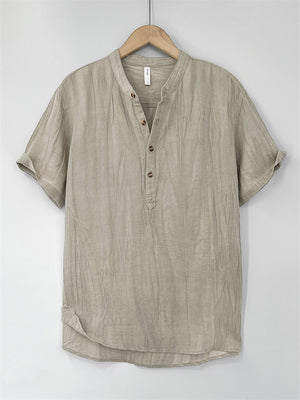 Tang Suit Cotton Linen Summer Thin Short Sleeve Shirt for Men
