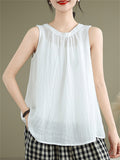 Summer Casual Women's Solid Color Round Neck Sleeveless Shirts