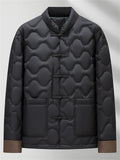 Men's Contrast Cuff Lightweight Black Stand Collar Chinese Knot Down Coat