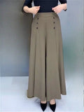 Women's High Waist Wide Leg Flowy Palazzo Pants with Buttons