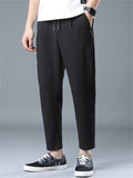 Men's Summer Solid Color Cool Drawstring Cropped Pants