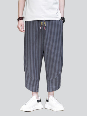 Summer Vintage Stripe Cropped Pants for Men