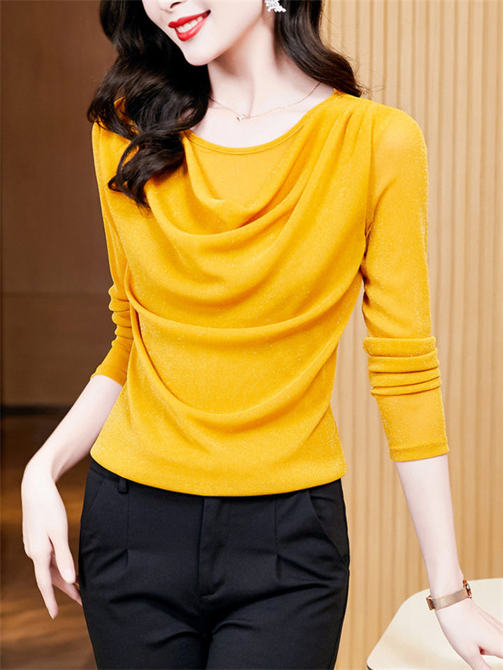 Women's Round Neck Bling Solid Color Long-sleeve Undershirt