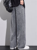 Men's Autumn Darwstring Loose Fit Straight Leg Casual Washed Denim Pants