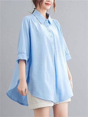 Natural Linen Solid Color Cozy Loose Shirt for Women