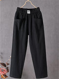 Women's Summer SImple Comfy Elastic Waist Loose Fit Cropped Pants