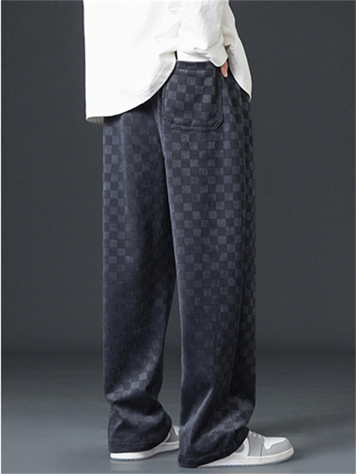 Men's Checkered Casual Pants Loose Fit Straight Leg Comfortable Daily Wear