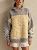 Women Floral Patchwork Hoodie Oversized Quilted Sweatshirt