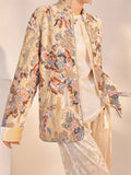 Oriental Embroidery Button Pocket Sequin Women's Jackets Stand Collar