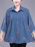 Elegant Plus Size Summer Print Lapel Shirt for Women