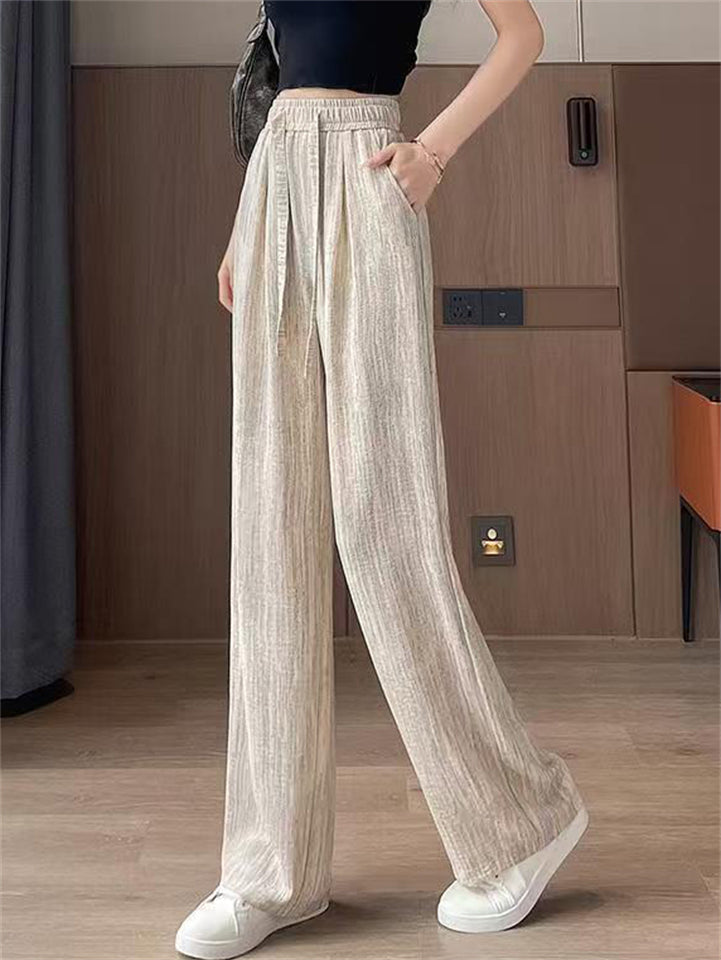 Women's Summer Ice Silk Loose Fit High Waist Drape Wide Leg Pants