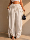 Womens Baggy Wide Leg Ruched Drawstring Cargo Pants