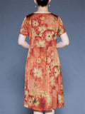 Women's Loose  Floral Print O-neck Short Sleeve Dress