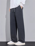 Men's Casual Thermal Lined Comfy Elastic Waist Straight-Leg Drape Twill Knitted Pants