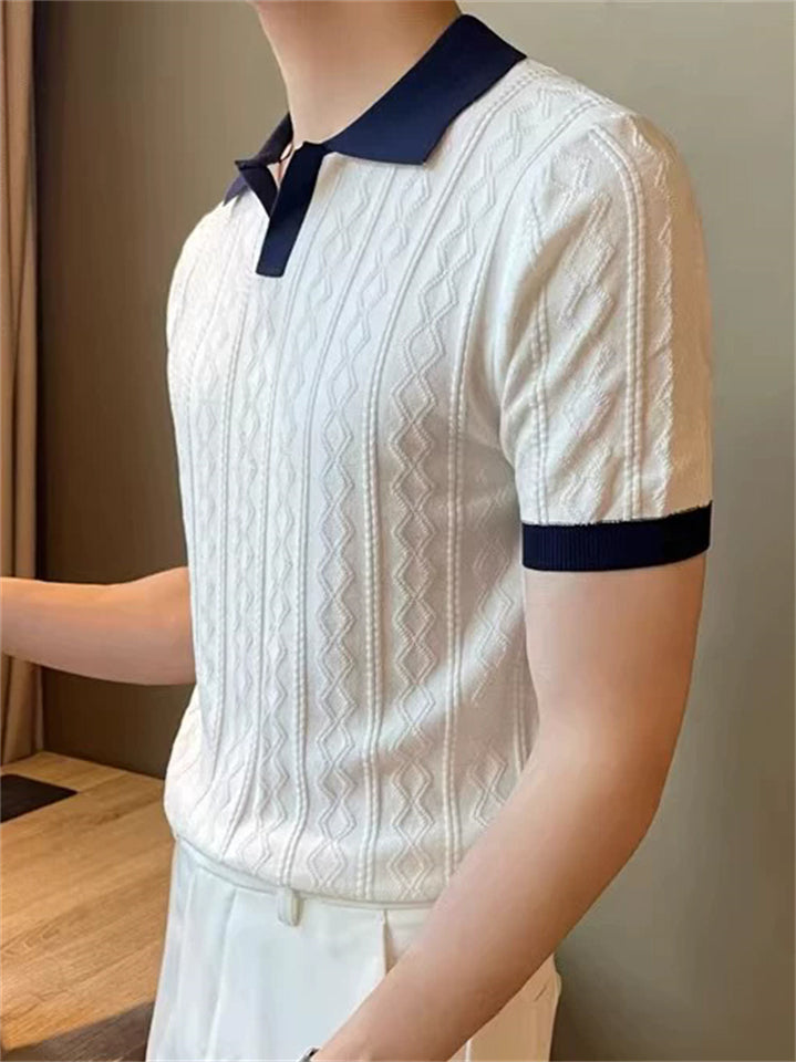 Men's Korean Style Contrast Color Short Sleeve Knit Polo Shirts