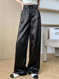 Women's Stylish Chinese Style Floral Jacquard Satin Wide Leg Pants