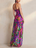 Women Strapless Floral Slit Summer Holiday Wedding Gown Maxi Dress