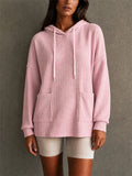 Womens Pullover Waffle Knit Hoodie with Pockets