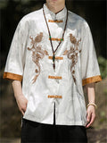 Men's Cool Chinese Style Dragon Embroidered Half Sleeve Shirts