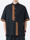 Men's Summer Contrast Color Linen Short Sleeve Shirts