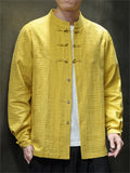 Men Chinese Style Linen Cotton Stand Collar Long Sleeve Shirts