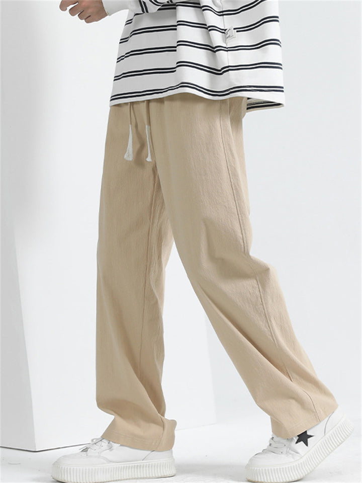 Men's Casual Cotton Solid Color Straight Wide Leg Pants