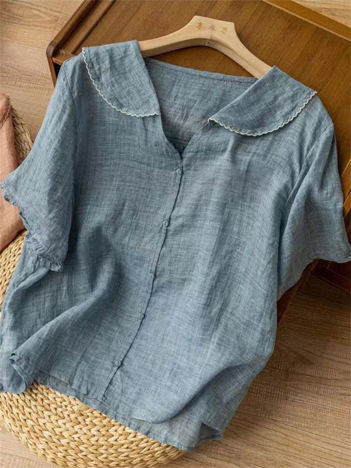 Women's Summer Solid Color Peter Pan Collar Shirts