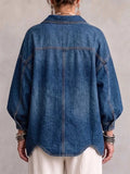 Women Autumn Stylish Oversize Lapel Metal Button Denim Jacket
