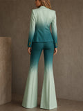 Women's Ombre Gradient 2 Piece Blazer and Flare Pants Set