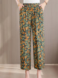 Women's Elegant Print Elastic Waist Wide Leg Cropped Pants
