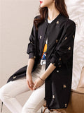 Women's Bear Embroidered Baseball Collar Long Sleeve Jacket