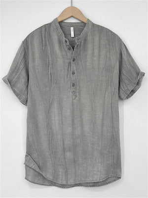 Tang Suit Cotton Linen Summer Thin Short Sleeve Shirt for Men