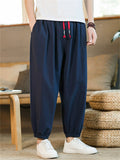 Men's Casual Breathable Linen Blend Loose Cuffed Cropped Pants